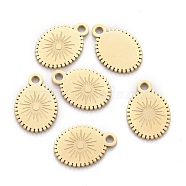 Ion Plating(IP) 304 Stainless Steel Charms, Laser Cut, Oval with Sun, Golden, 12.5x8.5x0.8mm, Hole: 1.5mm(STAS-F256-054G)