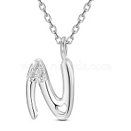 SHEGRACE Rhodium Plated 925 Sterling Silver Initial Pendant Necklaces, with Grade AAA Cubic Zirconia and Cable Chains, Platinum, Letter.N, 15.74 inch(40cm)(JN910A)