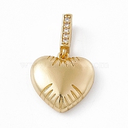 Rack Plating Brass Cubic Zirconia Slide Charms, Heart-Shaped Charm, Long-Lasting Plated, Lead Free & Cadmium Free, Real 18K Gold Plated, 18.5x18x5.8mm, Hole: 3.8x8mm(KK-M236-13G)