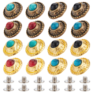 32 Sets 8 Colors Alloy Buttons, with Synthetic Turquoise and Screws, DIY Accessaries, Flat Round with Flower, Antique Bronze, 12x8.5mm, Hole: 2.2mm, 4sets/color(DIY-NB0007-45AB)