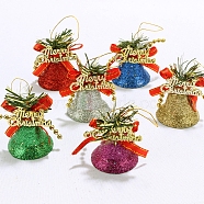 Gorgecraft Plastic Pendant Decorations, for Christmas, with Polyester Rope, Merry Christmas Bell, Mixed Color, 80x36mm, 6pcs/set(HJEW-GF0001-10)