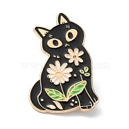 Enamel Pin, Golden Alloy Brooches for Backpack Clothes, Cadmium Free & Lead Free, Cat, Misty Rose, 29.5x19.5x1.5mm(JEWB-P038-13D-G)