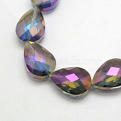 Electroplate Crystal Glass Teardrop Beads Strands, Faceted, Rainbow Color Plated, Medium Purple, 24x17x11mm, Hole: 1mm, about 30pcs/strand, 28.3 inch(EGLA-F067B-02)
