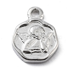 304 Stainless Steel Charms, Flat Round with Cupid Charm, Stainless Steel Color, 13x10x2mm, Hole: 1.6mm(STAS-K271-03P)