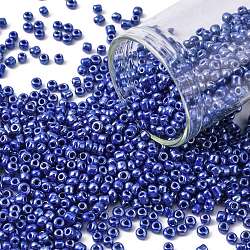 DIY Craft Beads 12/0 Opaque Colors Lustered Round Glass Seed Beads, Blue, Size: about 2mm in diameter, hole:1mm, about 3304pcs/50g(X-SEED-A012-2mm-128)