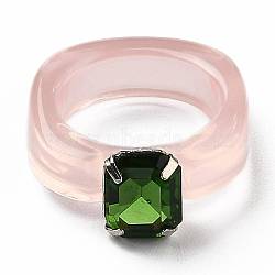 Resin Finger Rings, with Plastic Rhinestone, Rectangle, Platinum, Pink, US Size 6, Inner Diameter: 17mm(X-RJEW-Z007-03C)