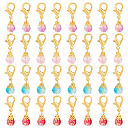 PandaHall Elite 80Pcs Round Baking Painted Crackle Glass Round Bead Pendant Decorations, with Alloy Lobster Claw Clasps, Clip-on Charms, for Keychain, Purse, Backpack Ornament, Stitch Marker, Mixed Color, 29.5mm(HJEW-PH0001-62)