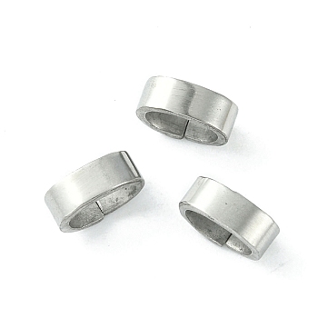 Drawing 201 Stainless Steel Slide Charms/Slider Beads, For Leather Cord Bracelets Making, Oval, Stainless Steel Color, 3.1x8.3x6.4mm, Hole: 6x4.3mm
