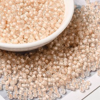6/0 Transparent Glass Seed Beads, Inside Colours, Round Hole, Round, PeachPuff, 3.5~4x3mm, Hole: 2mm, about 450g/bag