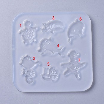 Food Grade Silicone Molds, Resin Casting Molds, For UV Resin, Epoxy Resin Jewelry Making, Marine Organism, White, 122x122x8mm