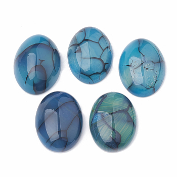 Natural Agate Cabochons,  Dyed, Oval, Dodger Blue, 25x18x7.5~8mm