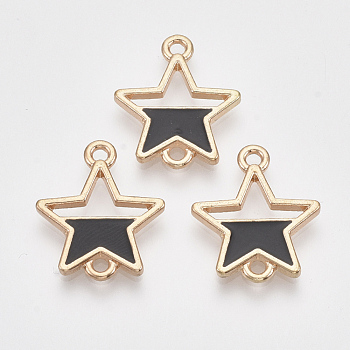 Light Gold Tone Alloy Links connectors, with Enamel, Star, Black, 19.5x16.5x2mm, Hole: 1.6mm