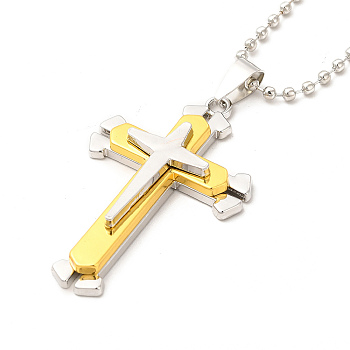 Alloy Cross Pandant Necklace with Ball Chains, Gothic Jewelry for Men Women, Gold, 24.41 inch(62cm)