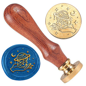Wax Seal Stamp Set, Golden Tone Brass Sealing Wax Stamp Head, with Wood Handle, for Envelopes Invitations, Planet, 83x22mm, Stamps: 25x14.5mm