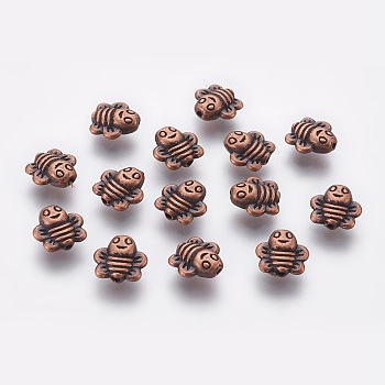 Zinc Alloy Beads, Lead Free & Cadmium Free, 3D Bees, Red Copper, 9x9x4mm, Hole: 1mm