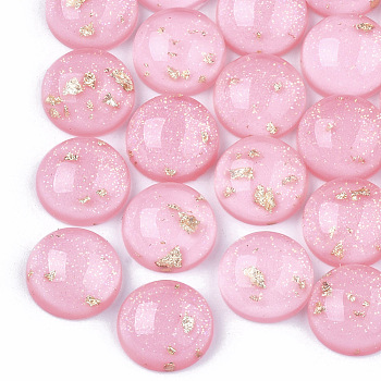 Resin Cabochons, with Glitter Powder and Gold Foil, Half Round, Hot Pink, 12x5.5mm