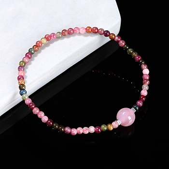 Natural Tourmaline & Agate Beaded Stretch Bracelets, Round, 1/8 inch(0.3cm)