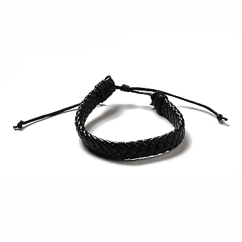 PU Imitation Leather Braided Cord Bracelets for Women, Adjustable Waxed Cord Bracelets, Black, 3/8 inch(0.9cm), Inner Diameter: 2-3/8~3-1/2 inch(6.1~8.8cm)