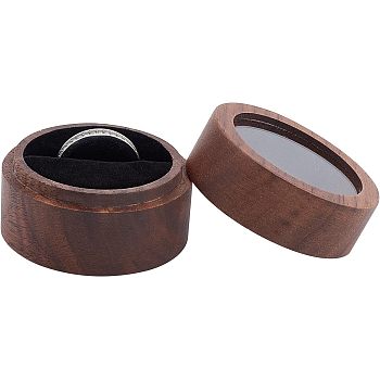 Walnut Wooden Engagement Ring Boxes, Jewelry Box Storage Case, with Clear Window and Sponge inside, Fit for 1Pc Ring, Column, Coffee, 5x3.55cm