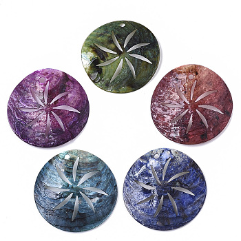 Natural Akoya Shell Pendants, Mother of Pearl Shell Pendants, Dyed, 
Flat Round, Mixed Color, 33x5~7mm, Hole: 1.6~2mm