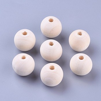 Unfinished Wood Beads, Natural Wooden Loose Beads Spacer Beads, Lead Free, Round, Moccasin, 18x16~17mm, Hole: 3.5mm