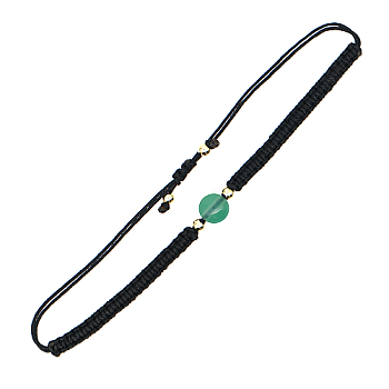 Natural Jade Round Braided Bead Bracelet, Black Adjustable Bracelet, Bead: 8mm