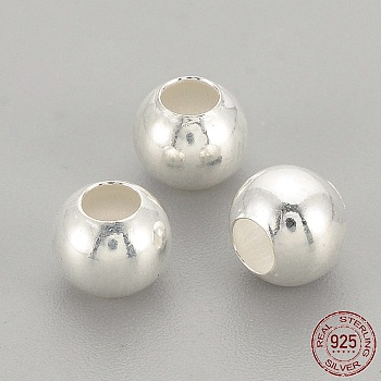 925 Sterling Silver Beads, Round, Silver, 2.5x2mm, Hole: 1mm