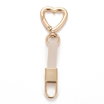 PU Leather Keychains, with Light Gold Alloy Finding, Heart, Linen, 10.2cm