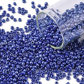 DIY Craft Beads 12/0 Opaque Colors Lustered Round Glass Seed Beads, Blue, Size: about 2mm in diameter, hole:1mm, about 3304pcs/50g