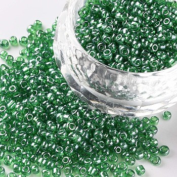 Glass Seed Beads, Trans. Colours Lustered, Round, Dark Green, 2mm, Hole: 1mm, 30000pcs/pound