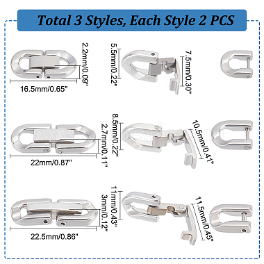 6Pcs 3 Styles 304 Stainless Steel Fold Over Clasp(FIND-UN0001-45)-3