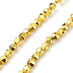 Synthetic Non-magnetic Hematite Beads Strands, Long-Lasting Plated, Faceted, Polygon, Real 24K Gold Plated, 3.5~4x3.5~4x3.5~4mm, Hole: 0.9~1mm, about 100~102pcs/strand, 15.35~15.75 inch(39~40cm)(G-C024-06A)