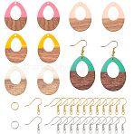 DIY Dangle Earring Making Kits, with Resin & Wood Pendants, Brass Earring Hooks & Jump Rings, Teardrop, Mixed Color(DIY-OC0002-53)
