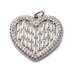 Brass Micro Pave Clear Cubic Zirconia Pendants, Heart Charms, with Jump Ring, Rack Plating, Lasting Plated, Cadmium Free & Lead Free, Platinum, 21x22x3mm, Hole: 3mm(KK-U076-21P)