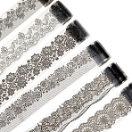 6 Rolls 6 Styles PET Lace Flower Self-Adhesive Roll Sticker, for DIY Photo Album Diary Scrapbook Decoration, Black, 40~55mm, 2m/roll(DIY-HS0002-34)