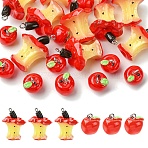 20Pcs 2 Styles Apple Resin Charms, with Platinum Tone Iron Loop, Mixed Color, 15~32x12~22mm, Hole: 1.8~2mm, 10pcs/style (RESI-YW0004-67)