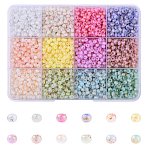 2568Pcs 12 Colors 6/0 Glass Seed Beads, Round Hole, Rondelle, Golden Metal Enlaced, Mixed Color, 4~4.5x3~3.5mm, Hole: 1.2~1.4mm, about 214pcs/color(SEED-YW0003-16)