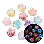 Two Tone Luminous Transparent Resin Beads, Flower, with Glitter Powder and Rhinestone, Glow in the Dark, , Mixed Color, 30.5x30x14.5mm, Hole: 2.5mm(RE-CBAC4C7-27)