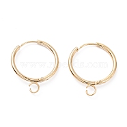 201 Stainless Steel Huggie Hoop Earring Findings, with Horizontal Loop and 316 Surgical Stainless Steel Pin, Real 24K Gold Plated, 21.5x17x1.5mm, Hole: 2.5mm, Pin: 1mm(STAS-P283-01O-G)