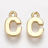 Brass Charms, Letter, Nickel Free, Real 18K Gold Plated, Letter.C, 8~8.5x5x1.5mm, Hole: 0.8mm(KK-S350-167C-G)