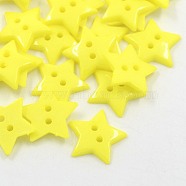 Acrylic Sewing Buttons, Plastic Buttons, 2-Hole, Dyed, Star, Yellow, 19x3mm, Hole: 1.5mm(X-BUTT-E070-A-10)