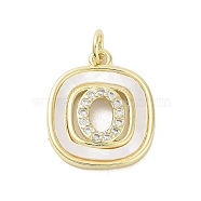 Rack Plating Brass Micro Pave Clear Cubic Zirconia Pendants, with Shell, Cadmium Free & Lead Free, Long-Lasting Plated, Real 18K Gold Plated, with Jump Ring, Letter O, 17.5x15x2.5mm, Hole: 3mm(KK-E102-33G-O)