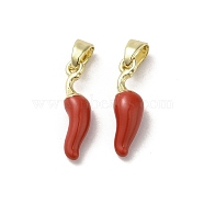 Brass Enamel Pendants, Real 18K Gold Plated, Chili Charm, FireBrick, 16x4.5x4mm, Hole: 4x2.5mm(X-KK-E092-31G-02)