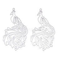 201 Stainless Steel Filigree Big Pendants, Etched Metal Embellishments, Phoenix, Stainless Steel Color, 56x29x0.2mm, Hole: 1.8mm(STAS-S118-015P)