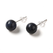 Natural Lapis Lazuli Stud Earrings, with Alloy Pins, Round, 20.5x8mm(X-G-B075-02P-08)