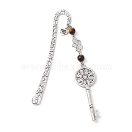 Mother's Day Key & Infinity Love Heart Pendant Bookmark with Natural Tiger Eye, Flower Pattern Tibetan Style Alloy Hook Bookmarks, 145x21x3mm, Pendant: 123x24.5x8.5mm(AJEW-JK00259-01)
