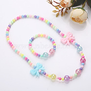 Plastic Beaded Necklaces & Beaded Bracelets, Kid Jewelry Sets, Colorful, Bowknot, 450mm & 140mm(WG32877-09)