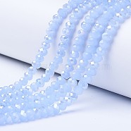 Electroplate Glass Beads Strands, Imitation Jade Beads, AB Color Plated, Faceted, Rondelle, Light Sky Blue, 3.5x3mm, Hole: 0.4mm, about 113~115pcs/strand, 32~33cm(EGLA-A034-J3mm-B02)