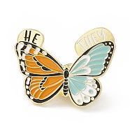 Butterfly Enamel Pin, Gold Plated Alloy Lapel Pin Brooch for Backpack Clothes, Orange, 24x30x1.5mm(JEWB-E016-02G-05)