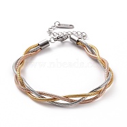 304 Stainless Steel Braided Round Snake Chain Bracelet for Women, Multi-color, 7-1/4 inch(18.3cm)(BJEW-P286-04A)